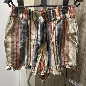 Striped Ruffle Hem Women's Shorts - Multi